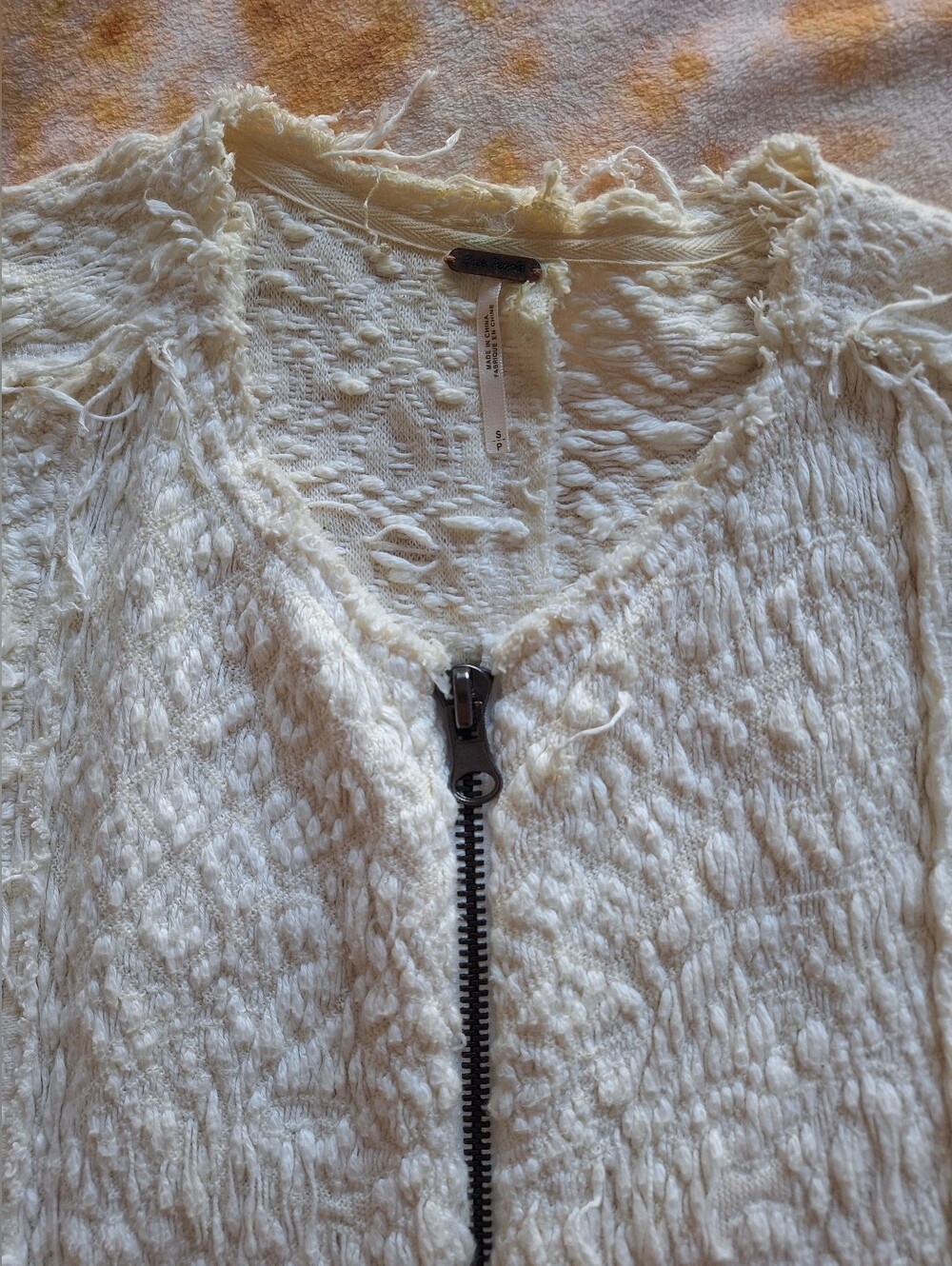 Free People Favorite Crush Textured Zip Up Jacket Ivory Boho Oversized S Rare - Picture 3 of 13